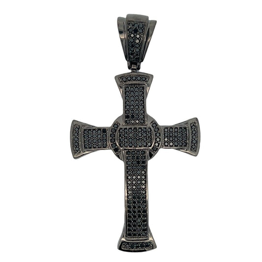Black Fanned CZ Cross Iced Out Pendant