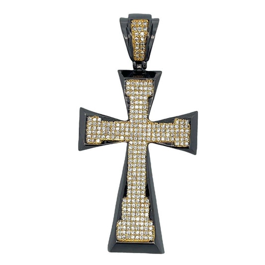 Black & Gold Tapered CZ Cross Iced Out Pendant