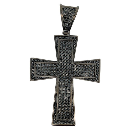 Black Layer Cross CZ Iced Out Pendant .925 Sterling Silver