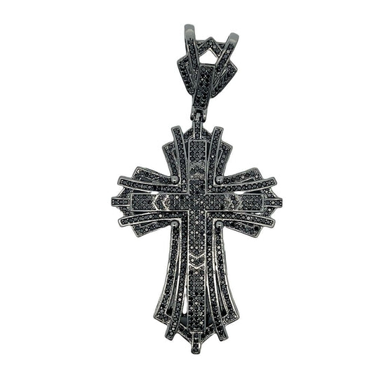 Black on Black Stringy Cross CZ Iced Out Pendant