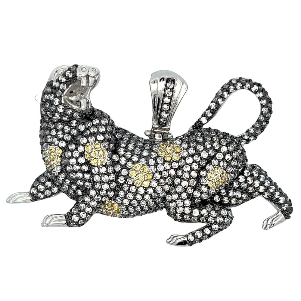 Black Silver Panther CZ Iced Out Pendant
