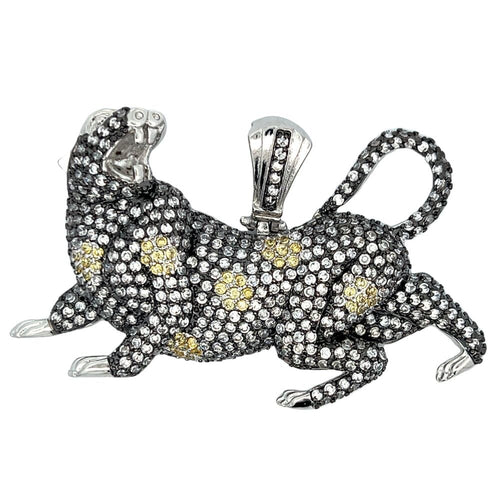 Black Silver Panther CZ Iced Out Pendant