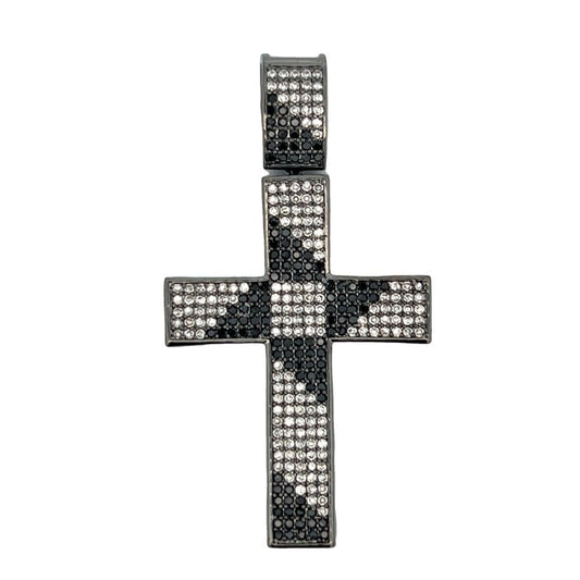 Black Spiral Cross Black & White CZ Iced Out Pendant