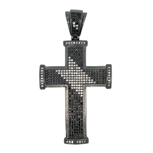 Black Stripe Cross White & Black CZ Iced Out Pendant