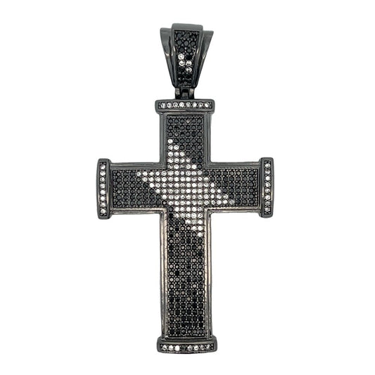 Black Stripe Cross White & Black CZ Iced Out Pendant
