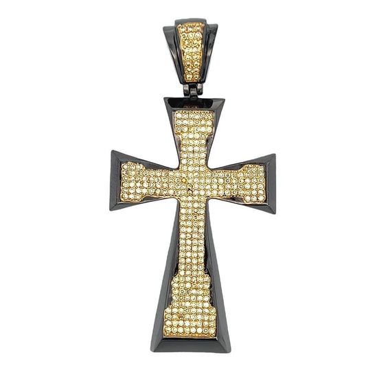 Black Tapered Cross Canary Yellow CZ Iced Out Pendant