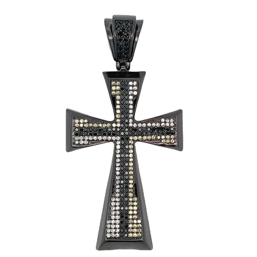 Black Tapered Cross Striped White Black & Yellow CZ