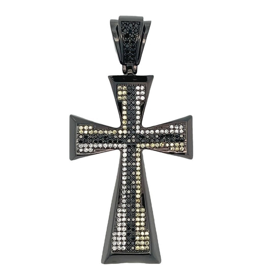 Black Tapered Cross Striped White Black & Yellow CZ