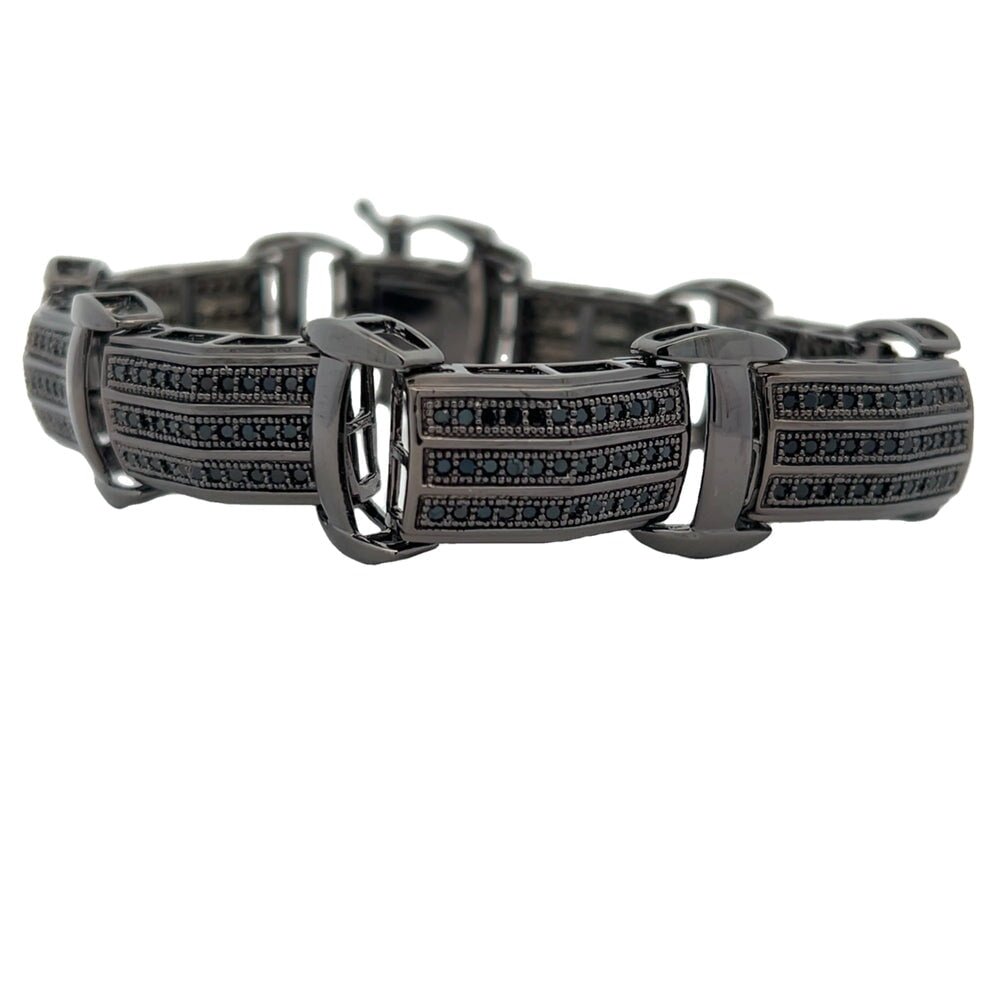 Black Triple Row Link CZ Hip Hop Bracelet