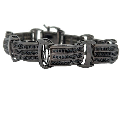 Black Triple Row Link CZ Hip Hop Bracelet
