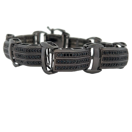 Black Triple Row Link CZ Hip Hop Bracelet