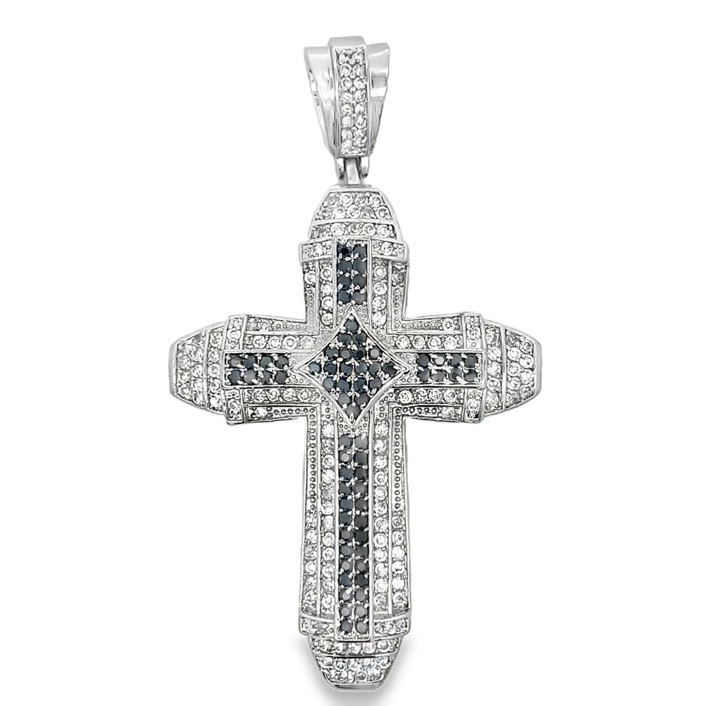 Black & White Cross CZ Iced Out Pendant