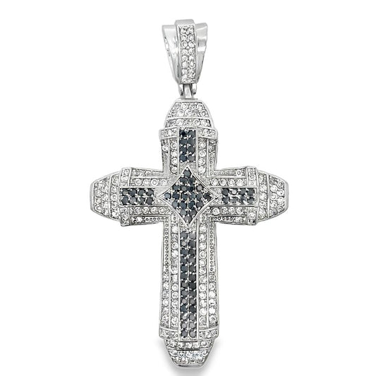 Black & White Cross CZ Iced Out Pendant