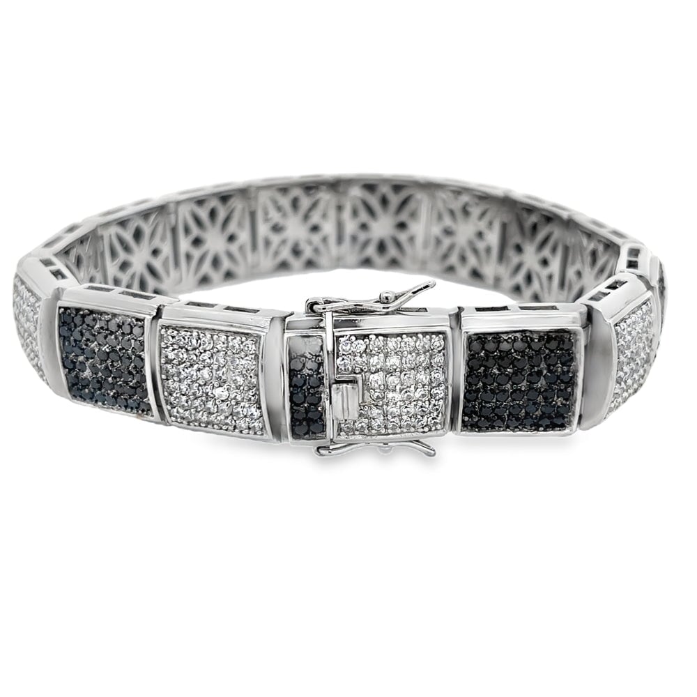 Black & White Cube CZ Iced Out Bracelet .925 Sterling Silver