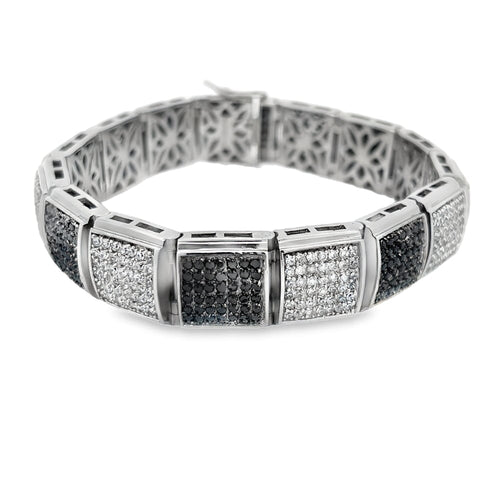Black & White Cube CZ Iced Out Bracelet .925 Sterling Silver