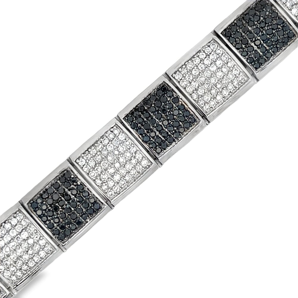 Black & White Cube CZ Iced Out Bracelet .925 Sterling Silver