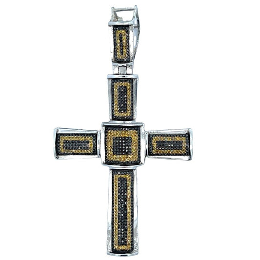 Black & Yellow 2.03cttw Diamond Cross Pendant .925 Sterling Silver