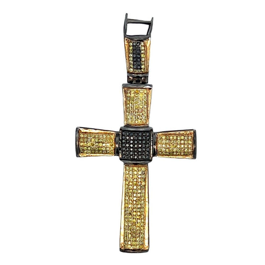 Black & Yellow .96cttw Diamond Cross Pendant .925 Sterling Silver