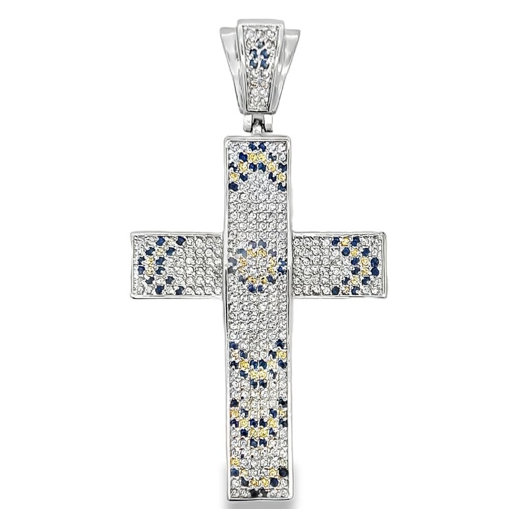 Black & Yellow Arrow CZ Iced Out Cross Pendant