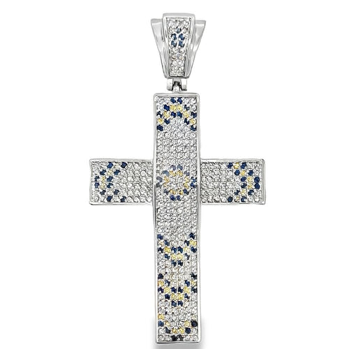 Black & Yellow Arrow CZ Iced Out Cross Pendant