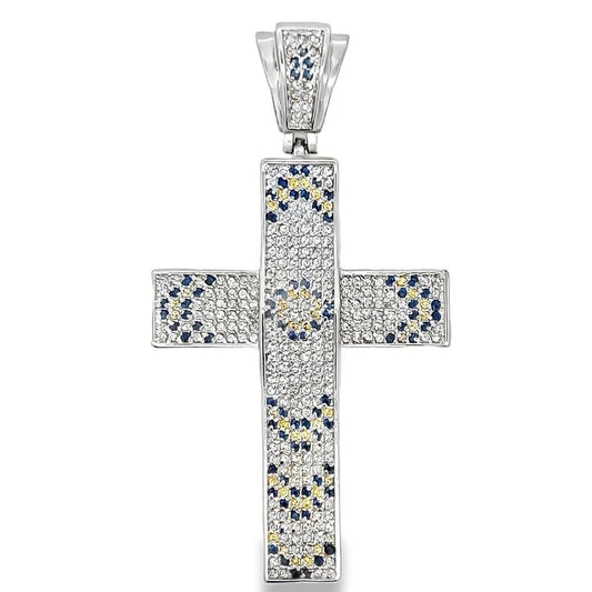 Black & Yellow Arrow CZ Iced Out Cross Pendant