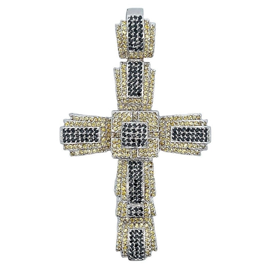 Black & Yellow Chunky Cross CZ Iced Out Pendant