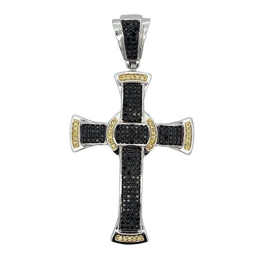 Black & Yellow Cross CZ Iced Out Pendant