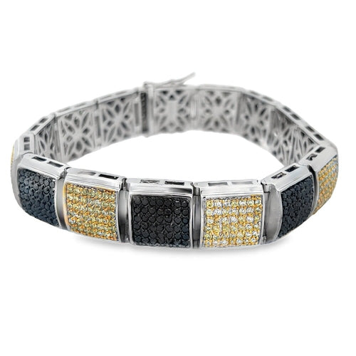 Black & Yellow Cube CZ Iced Out Bracelet .925 Sterling Silver