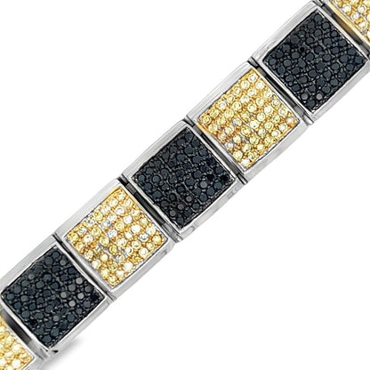 Black & Yellow Cube CZ Iced Out Bracelet .925 Sterling Silver