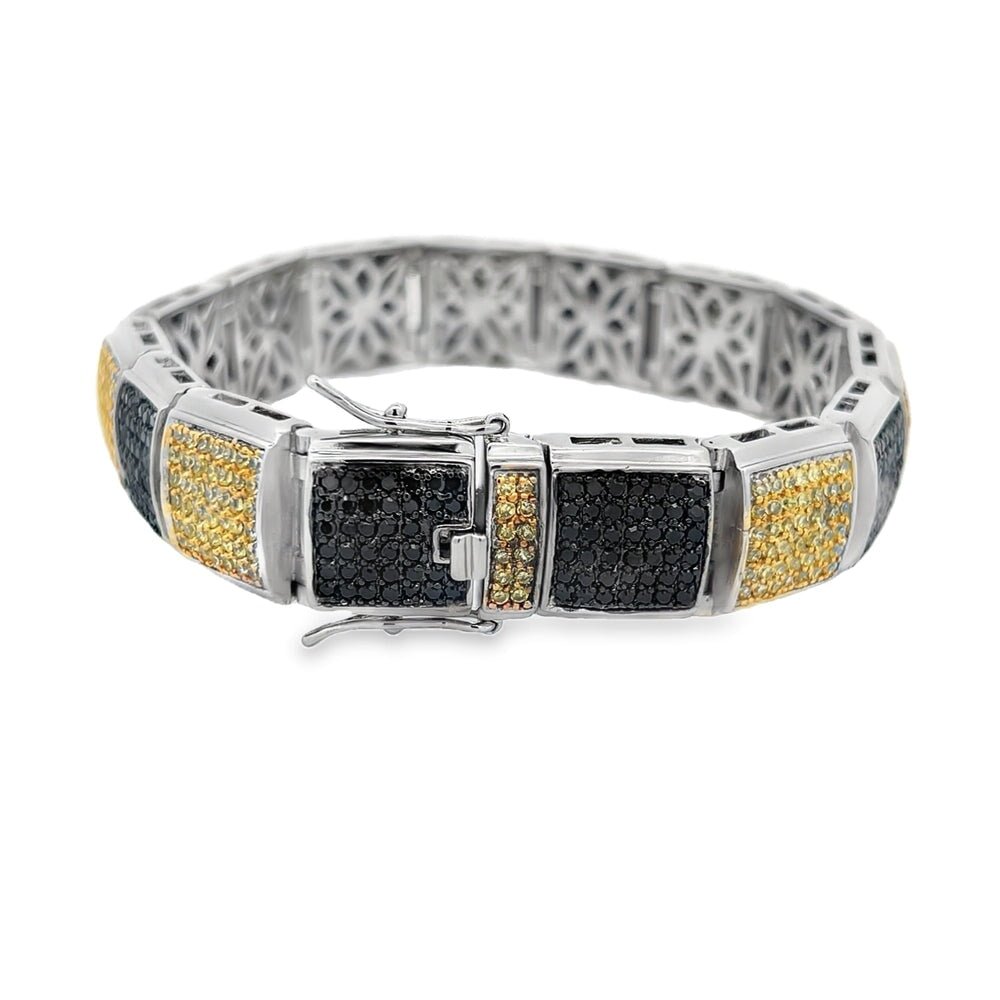 Black & Yellow Cube CZ Iced Out Bracelet .925 Sterling Silver