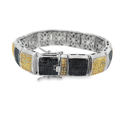 Black & Yellow Cube CZ Iced Out Bracelet .925 Sterling Silver