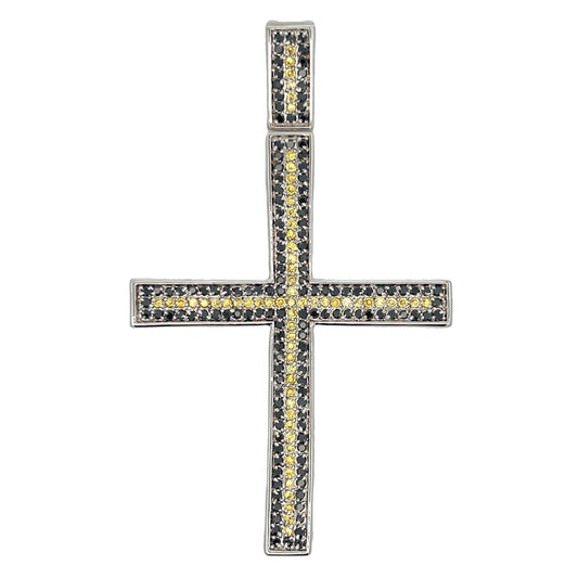 Black & Yellow CZ Cross Iced Out Pendant