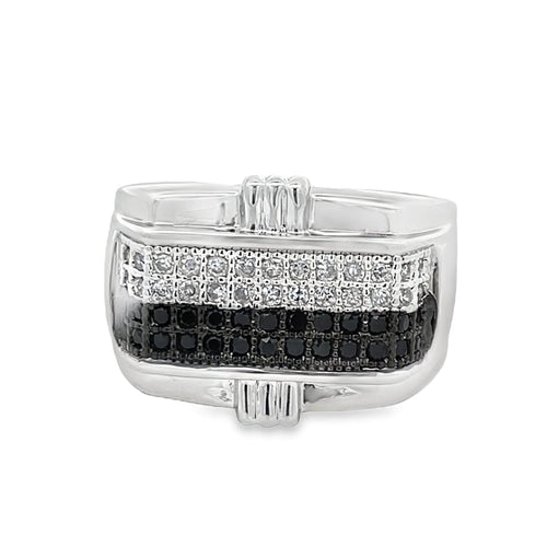 Black/White 4 Row CZ Ring .925 Sterling Silver