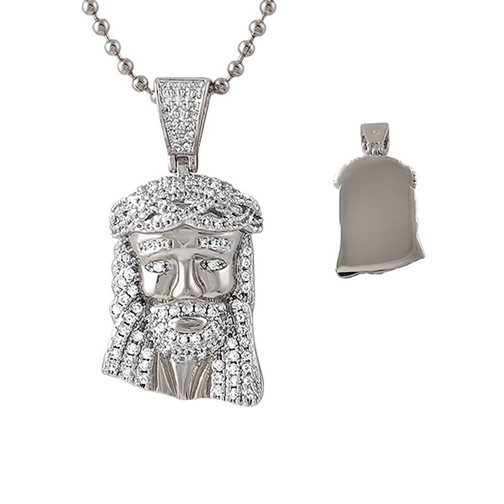 Bling Bling Micro Jesus Pendant Rhodium Solid Back