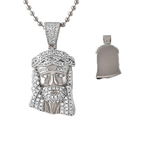 Bling Bling Micro Jesus Pendant Rhodium Solid Back