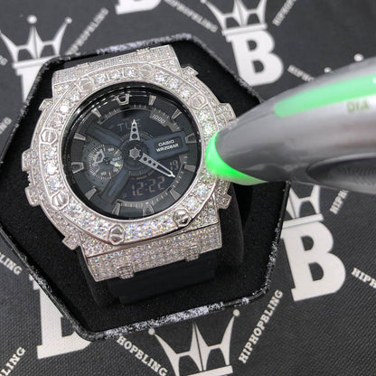 Block 12.25 Carat Moissanite VVS Iced Out G Shock GA110 Custom Watch