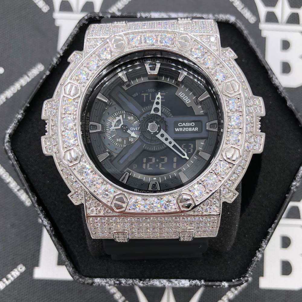 Block 12.25 Carat Moissanite VVS Iced Out G Shock GA110 Custom Watch