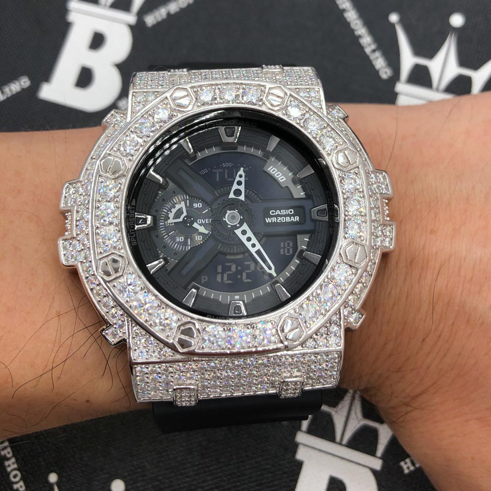 Block 12.25 Carat Moissanite VVS Iced Out G Shock GA110 Custom Watch