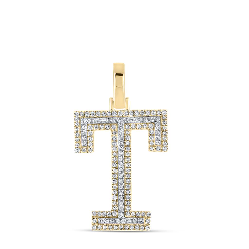 Block 30MM A-Z Letter Initial Diamond Pendant 10K Yellow Gold