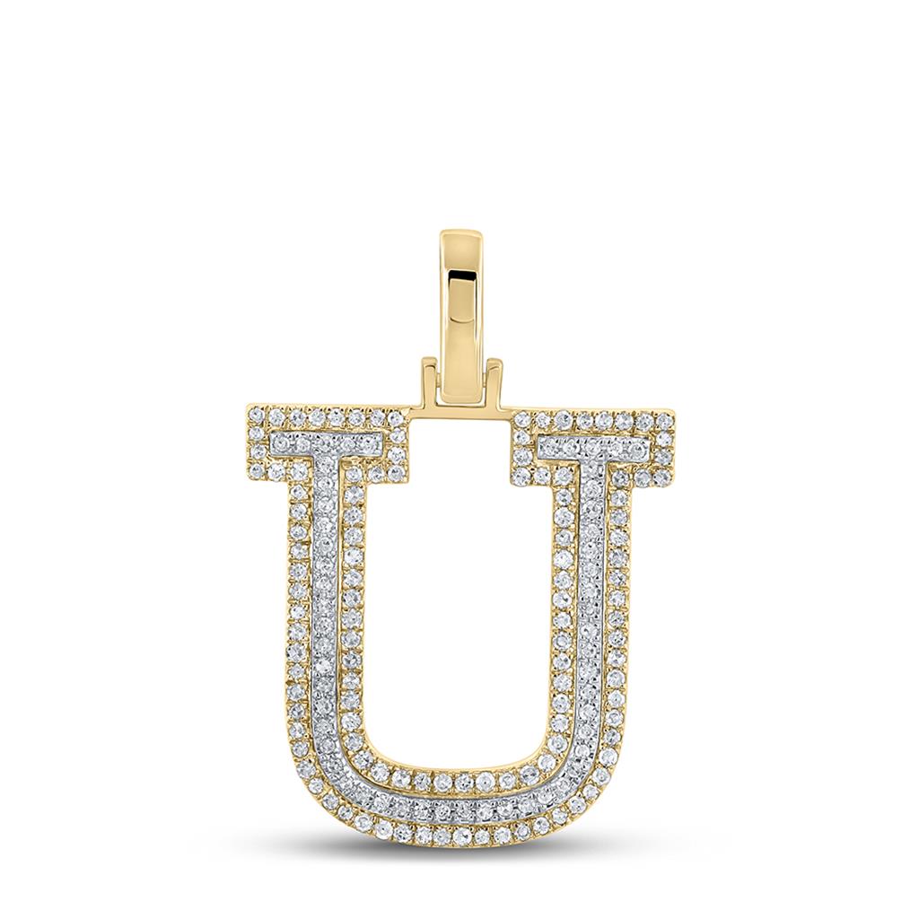 Block 30MM A-Z Letter Initial Diamond Pendant 10K Yellow Gold