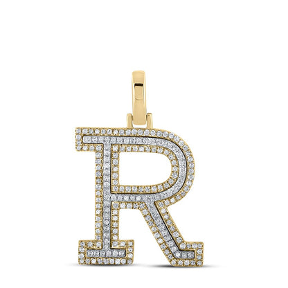 Block 30MM A-Z Letter Initial Diamond Pendant 10K Yellow Gold