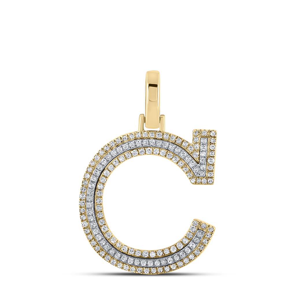 Block 30MM A-Z Letter Initial Diamond Pendant 10K Yellow Gold