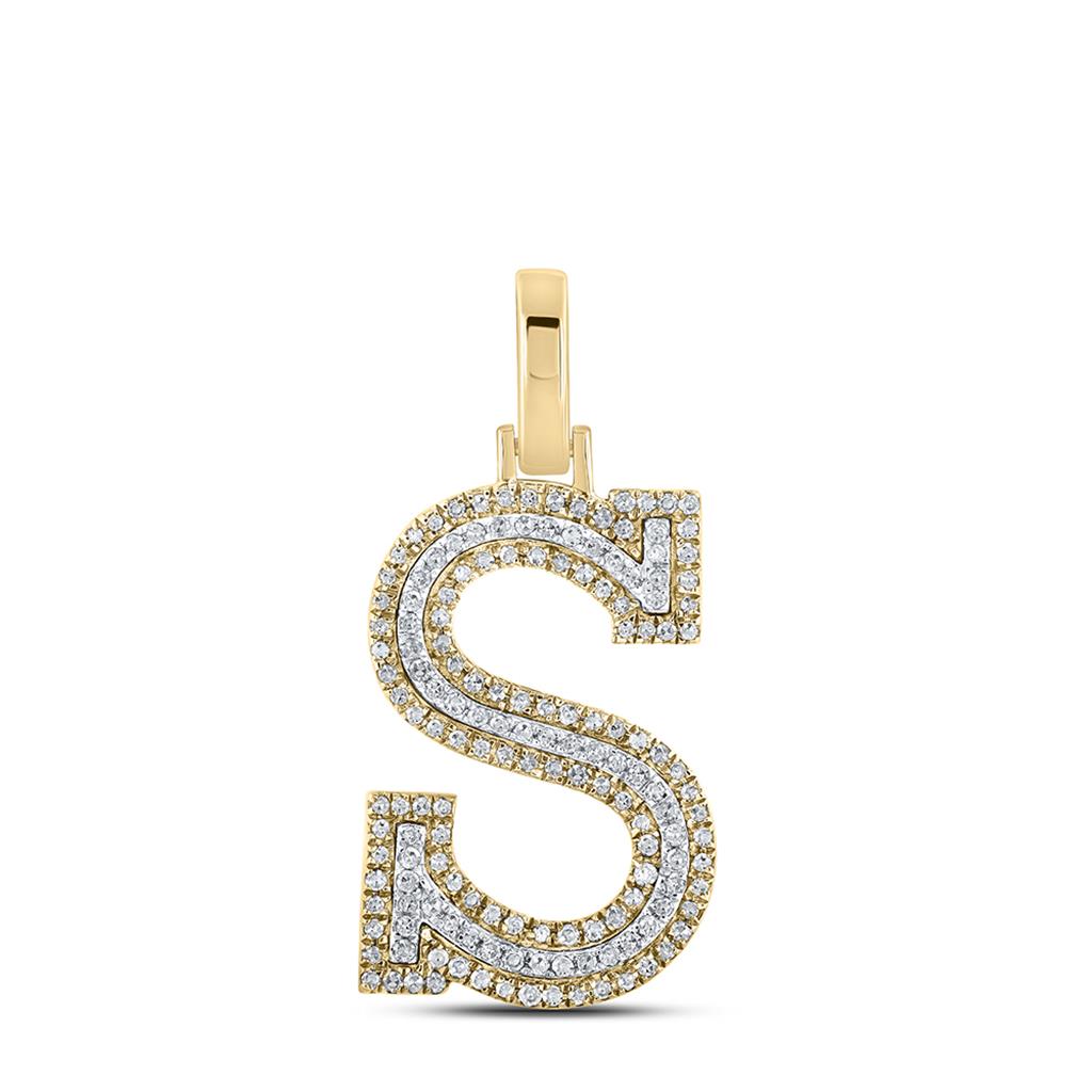 Block 30MM A-Z Letter Initial Diamond Pendant 10K Yellow Gold