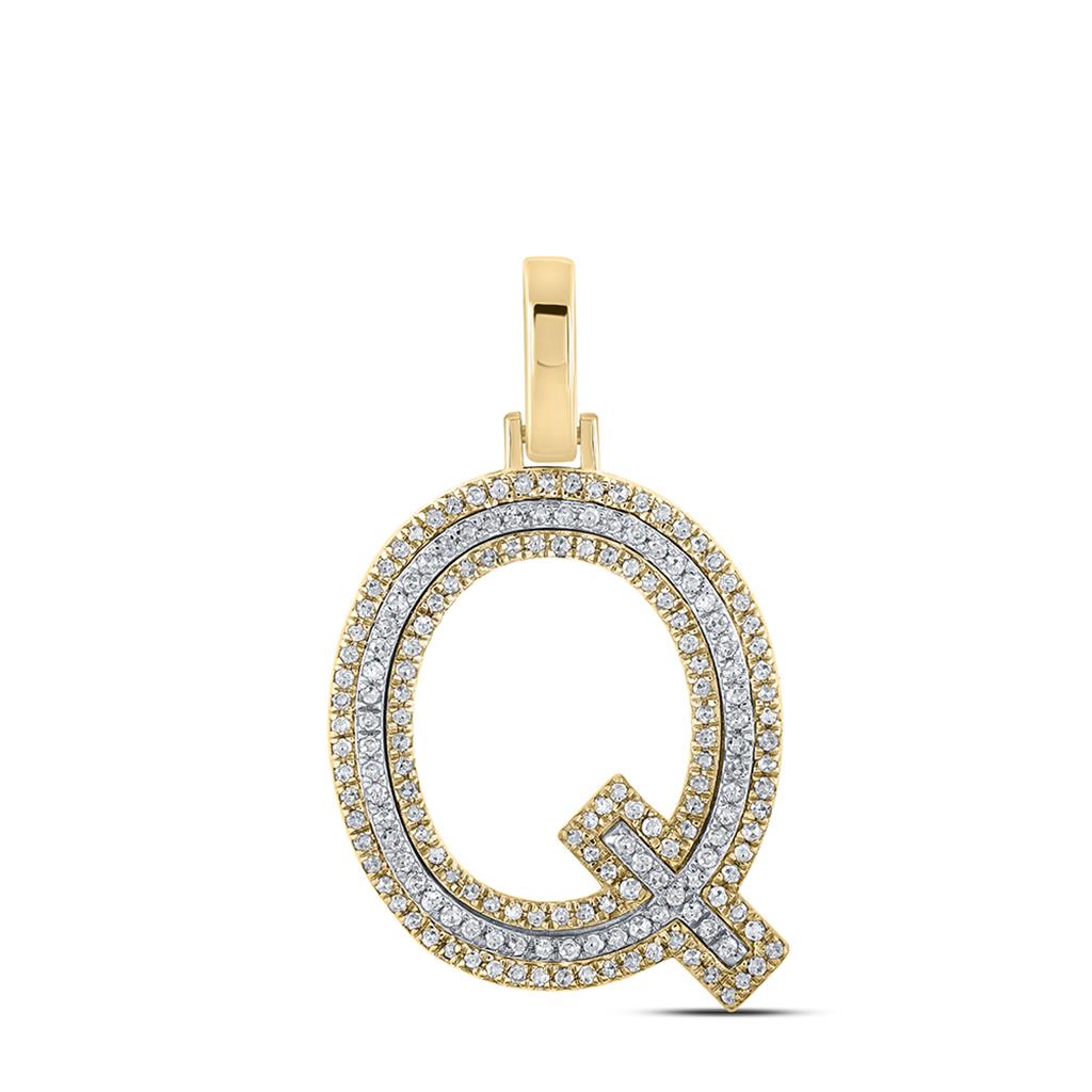 Block 30MM A-Z Letter Initial Diamond Pendant 10K Yellow Gold