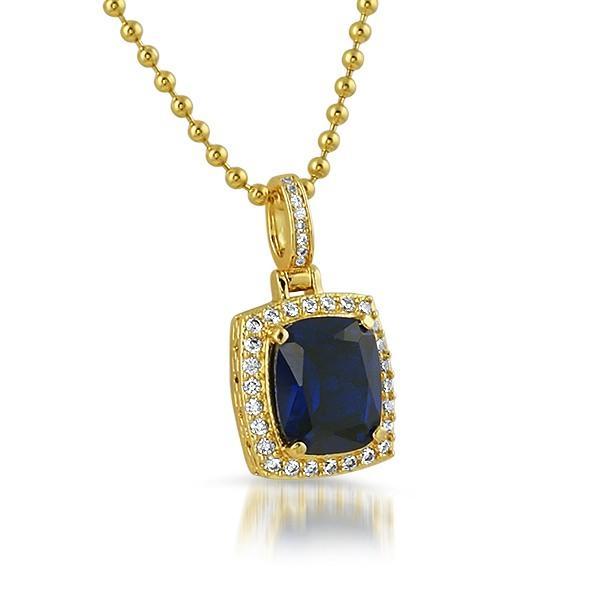 Blue Gem Hip Hop Iced Out Pendant .925 Sterling Silver