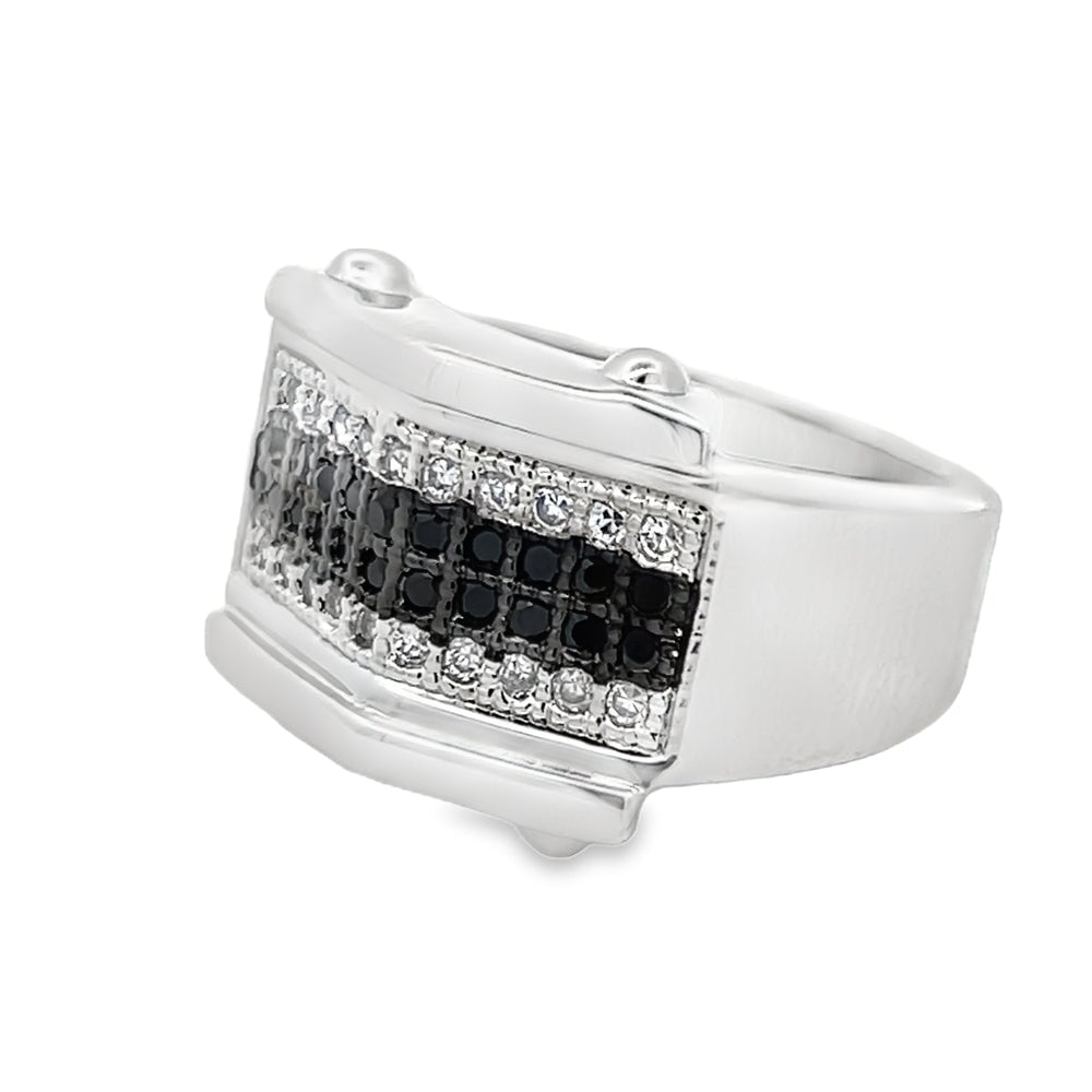 Bolt Black/White CZ Ring .925 Sterling Silver