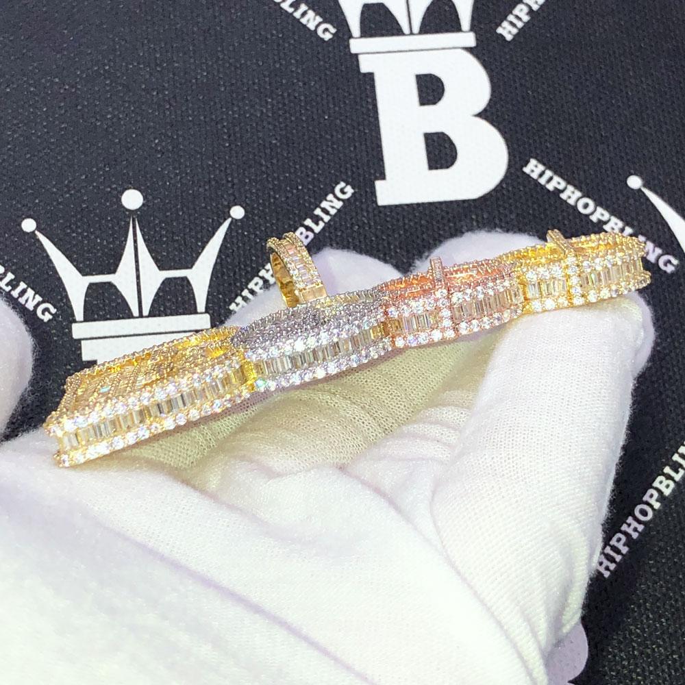 BOSS Baguette 3 Tone VVS CZ Iced Out Pendant