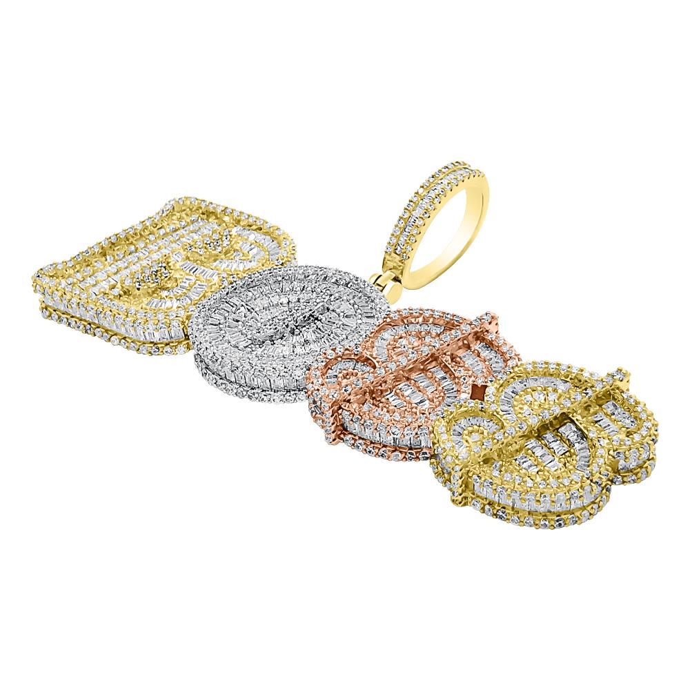BOSS Baguette 3 Tone VVS CZ Iced Out Pendant