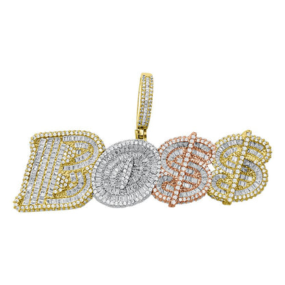 BOSS Baguette 3 Tone VVS CZ Iced Out Pendant