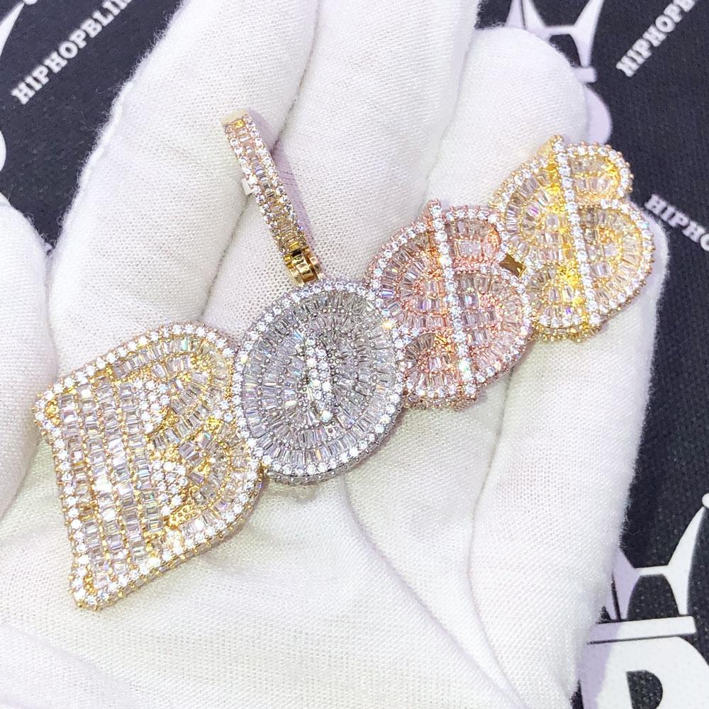 BOSS Baguette 3 Tone VVS CZ Iced Out Pendant